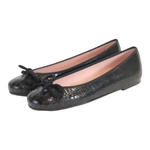 39344 - Black Croc Leather Flats for Teen/Women by Pretty Ballerinas