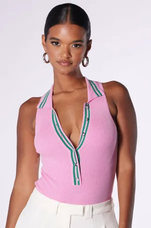 ALWAYS LUCKY RIBBED SLEEVELESS BODYSUIT IN PINK