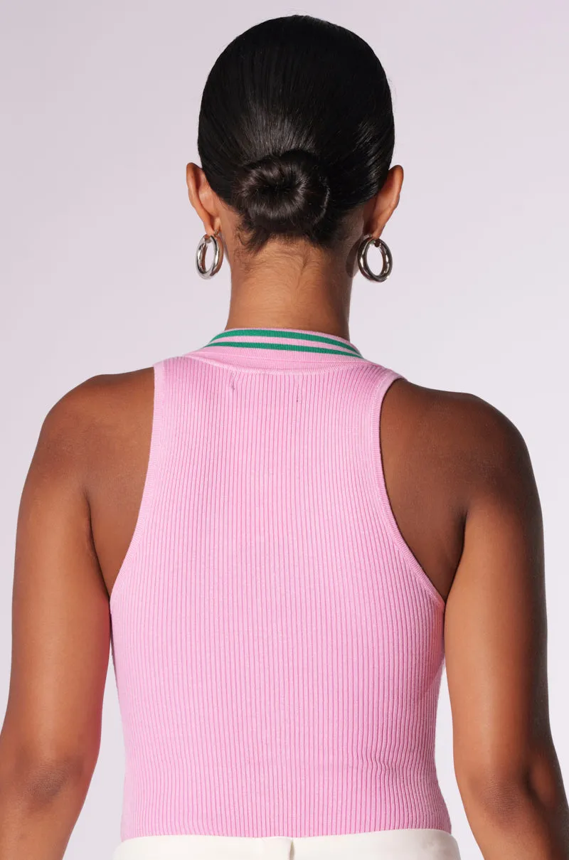 ALWAYS LUCKY RIBBED SLEEVELESS BODYSUIT IN PINK