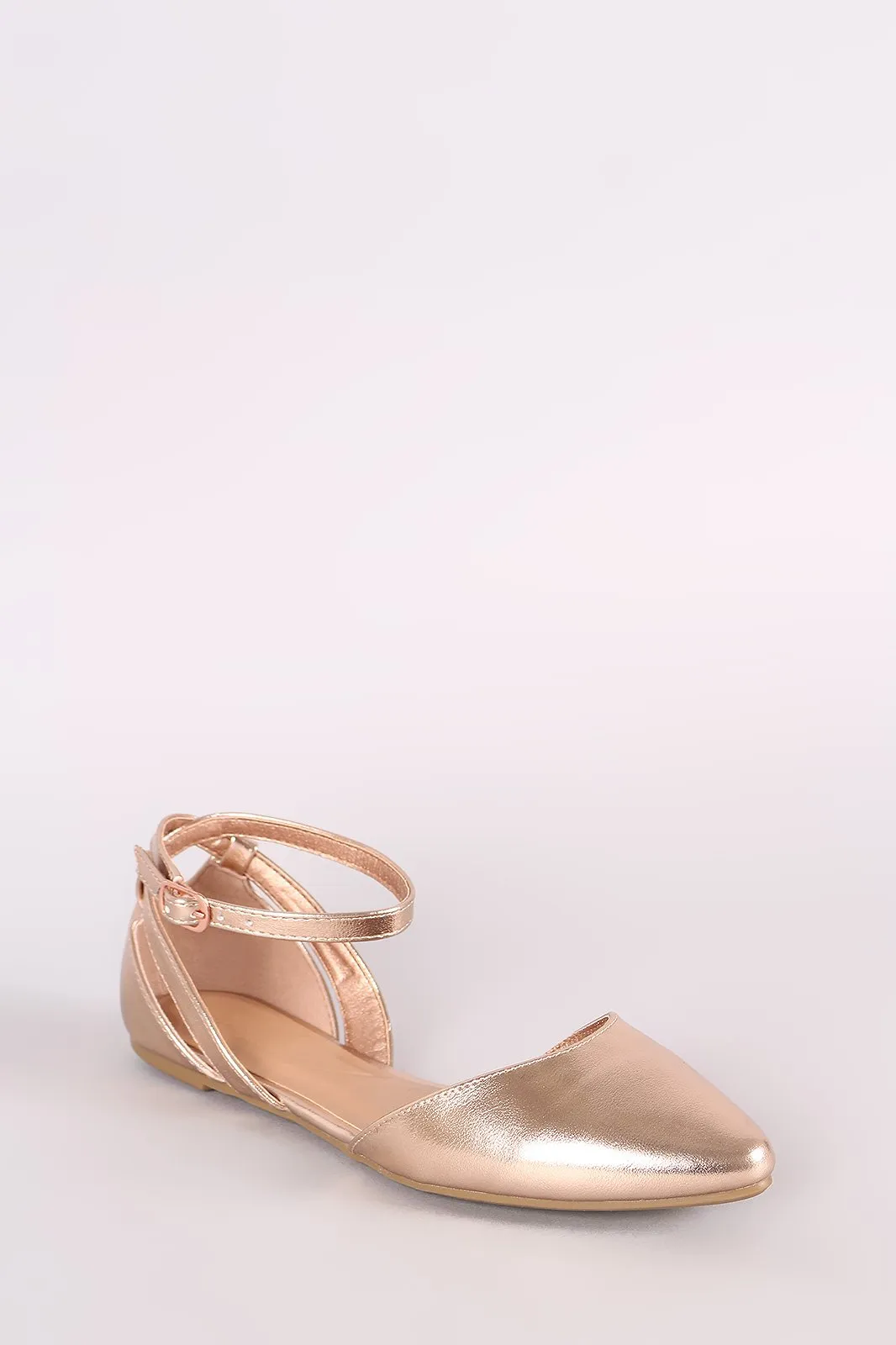 Bamboo Metallic Crisscross Back Pointy Toe Ballet Flat