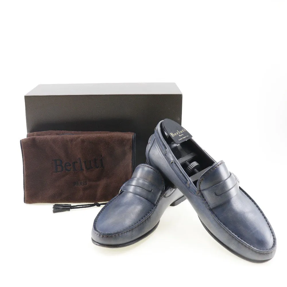 Berluti Leather Loafers Driving Shoes Blue Men