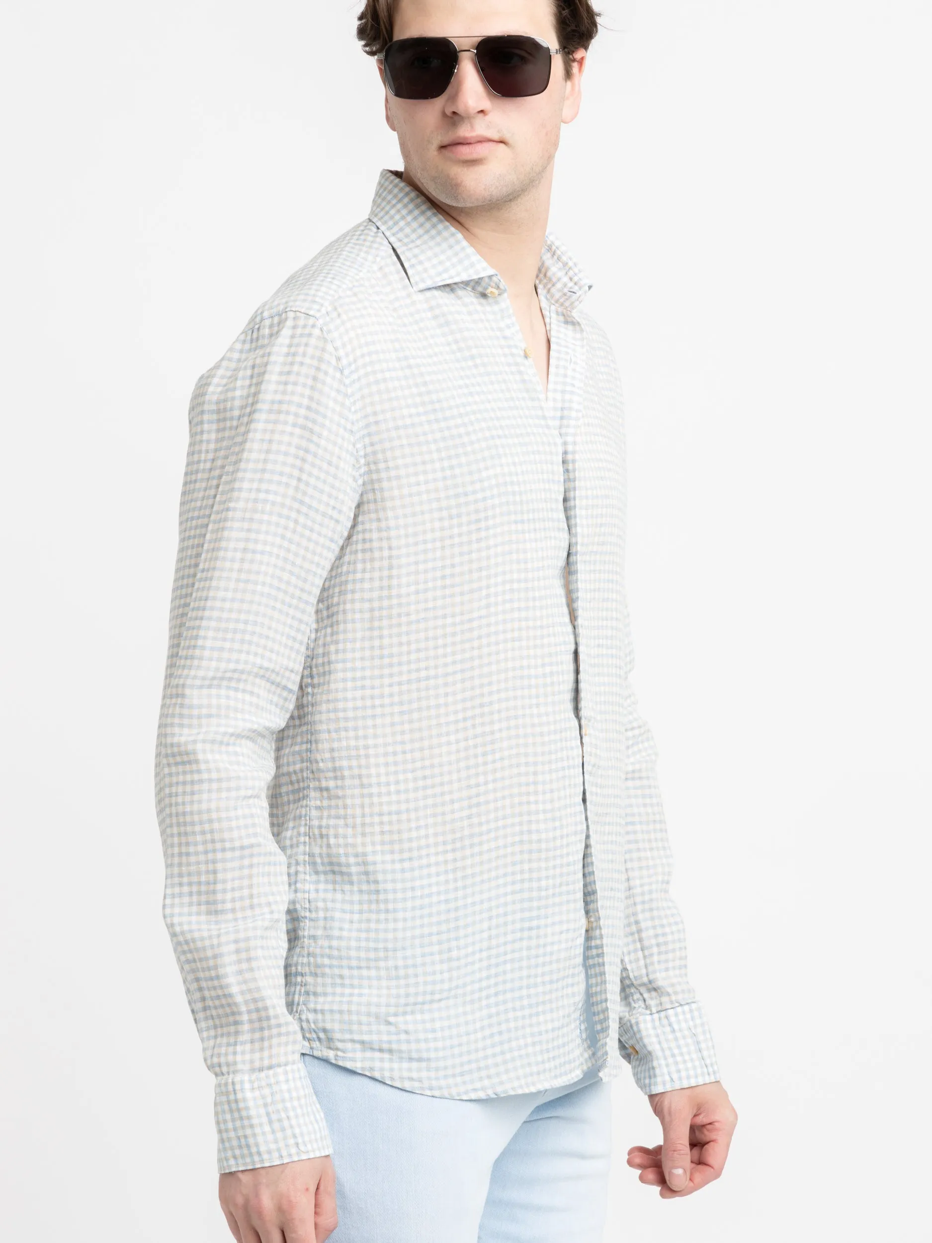 Blue Checked Linen Shirt