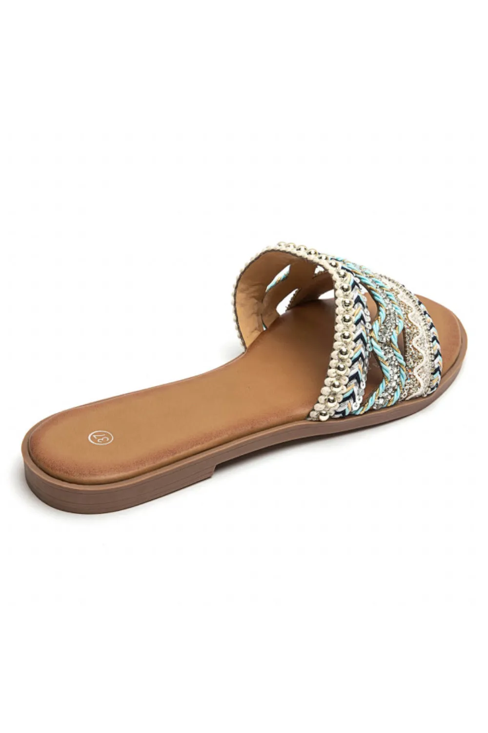 BLUE PATTERN DESIGN FLAT SLIP ON SANDALS