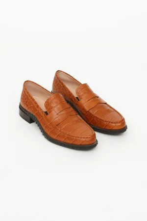 Brown Embossed Penny Loafers