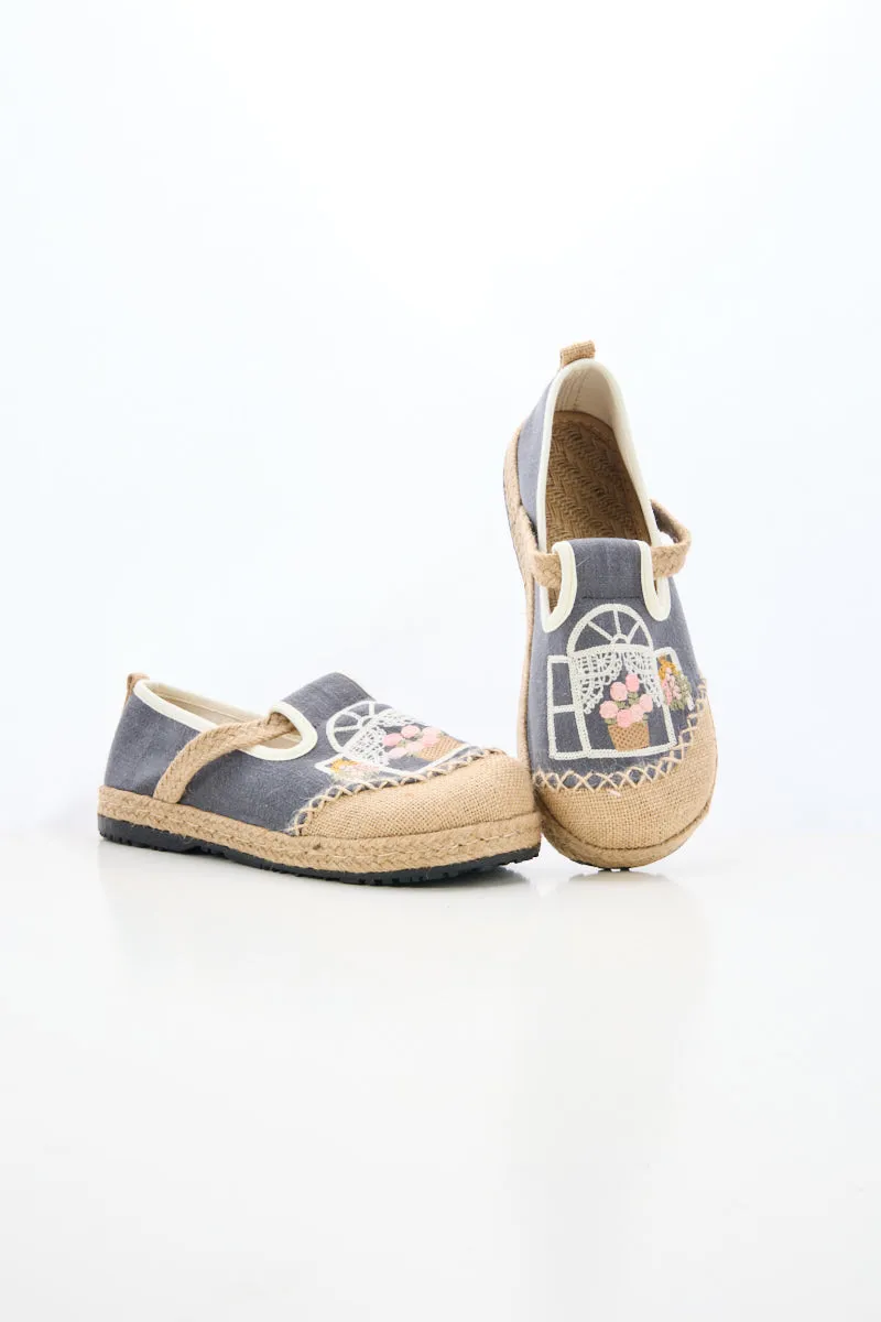 Cactus Rose | Kelilah Embroidered Linen Loafer - Grey