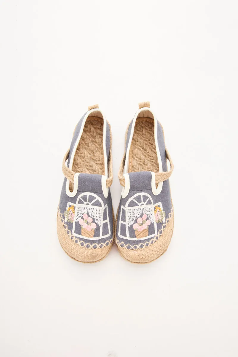 Cactus Rose | Kelilah Embroidered Linen Loafer - Grey