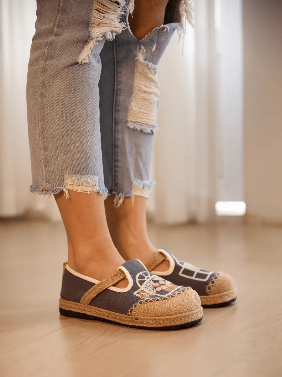 Cactus Rose | Kelilah Embroidered Linen Loafer - Grey