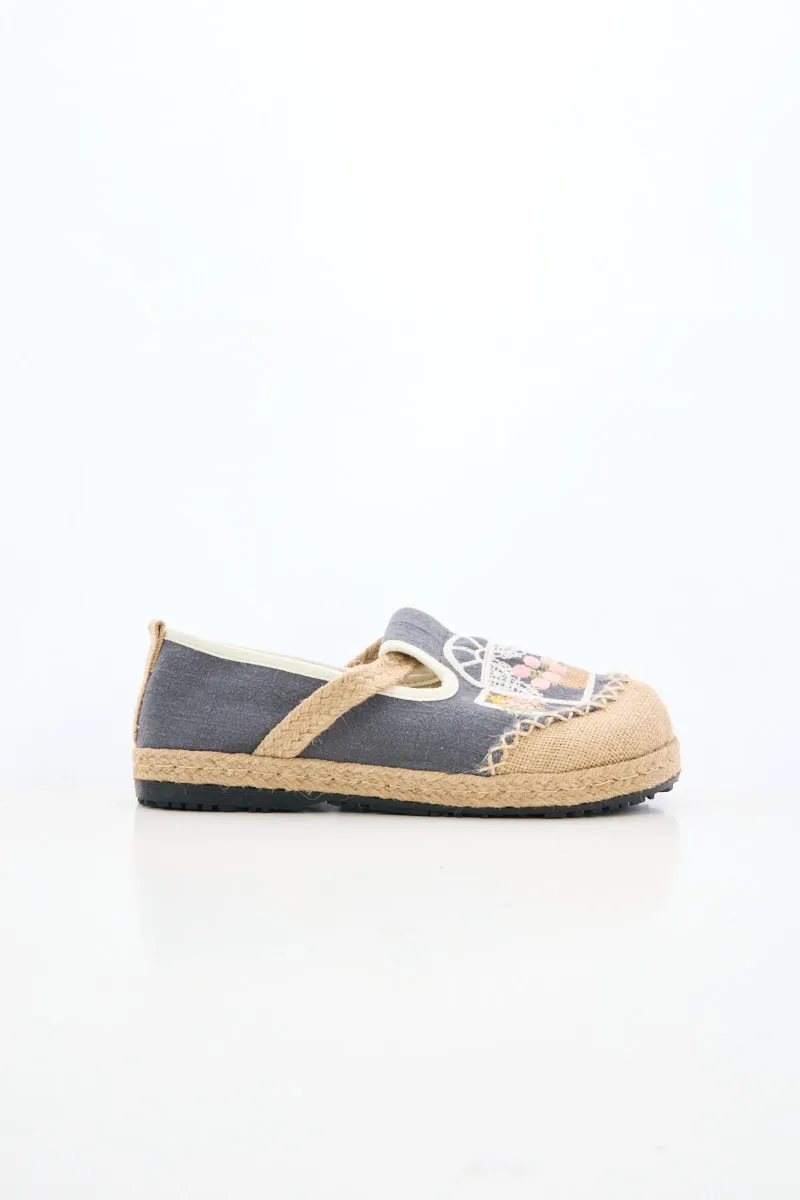 Cactus Rose | Kelilah Embroidered Linen Loafer - Grey