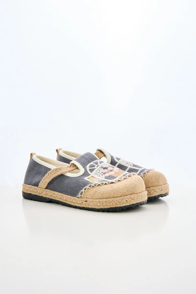 Cactus Rose | Kelilah Embroidered Linen Loafer - Grey