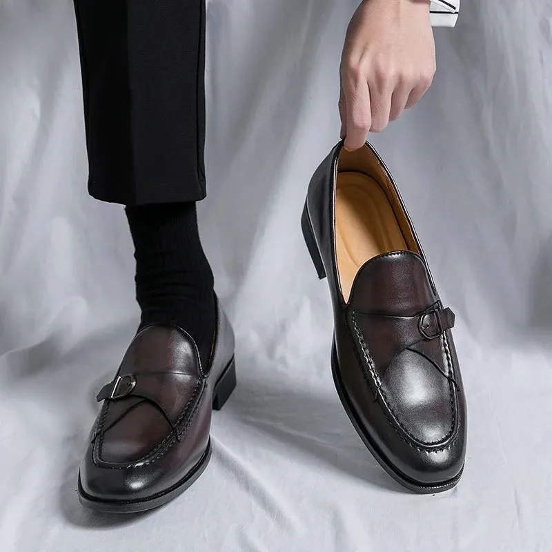 Casual Solid Buckle Microfiber Loafers