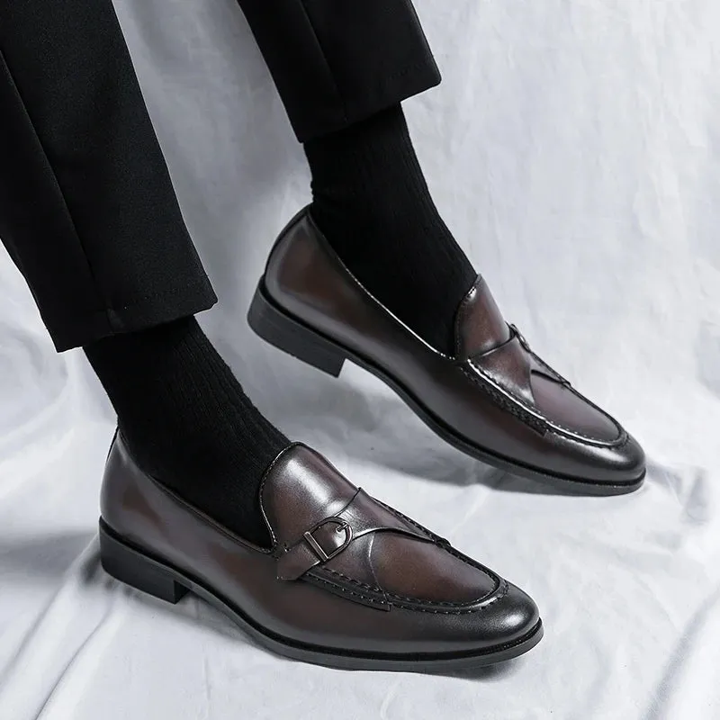 Casual Solid Buckle Microfiber Loafers