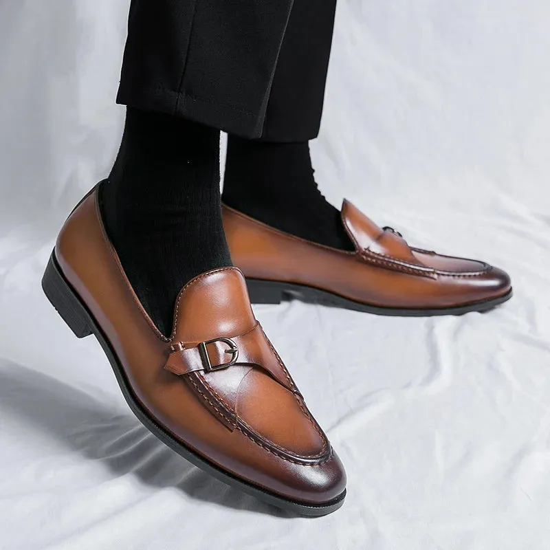 Casual Solid Buckle Microfiber Loafers