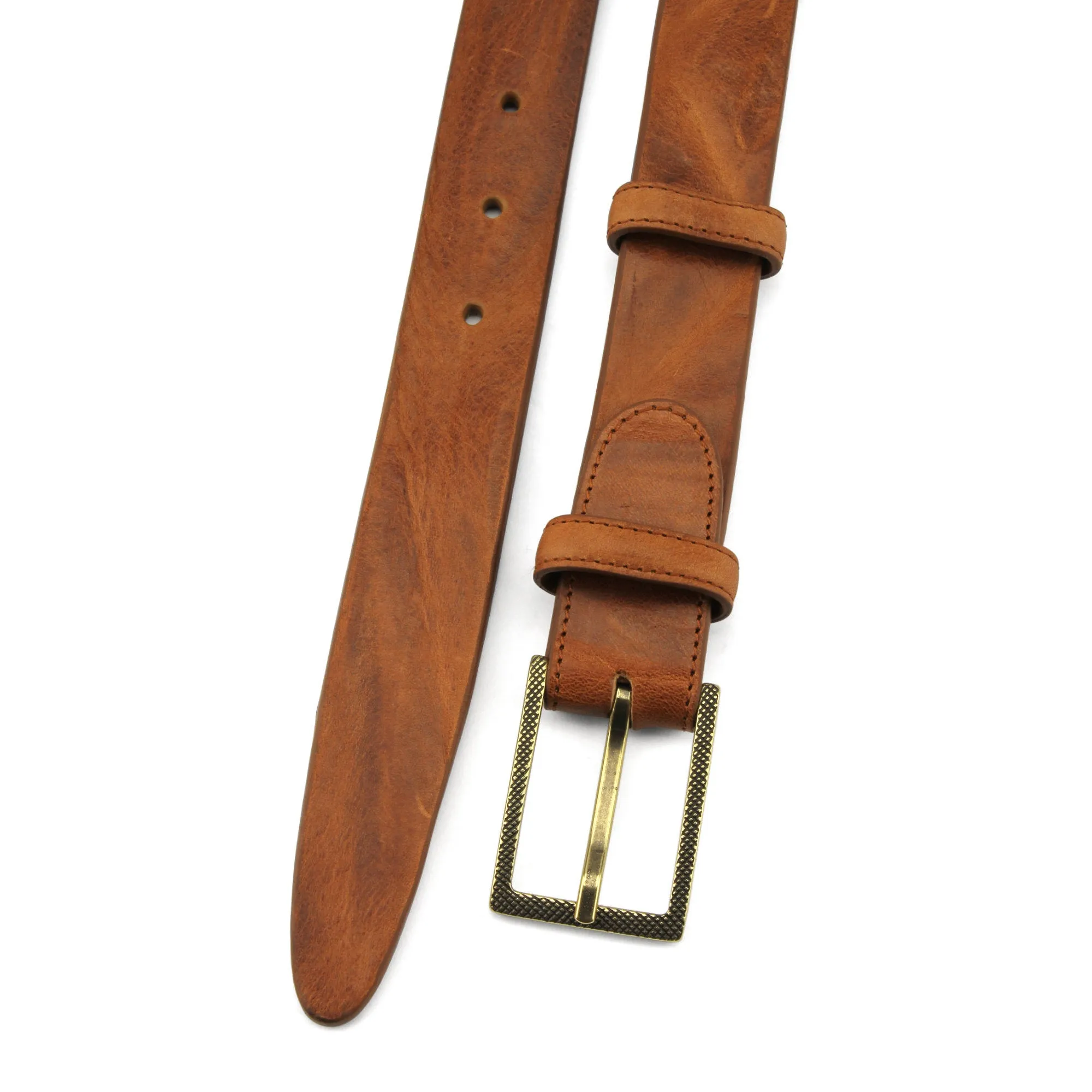 Chestnut Narrow Vintage Feel Etched Prong Belt