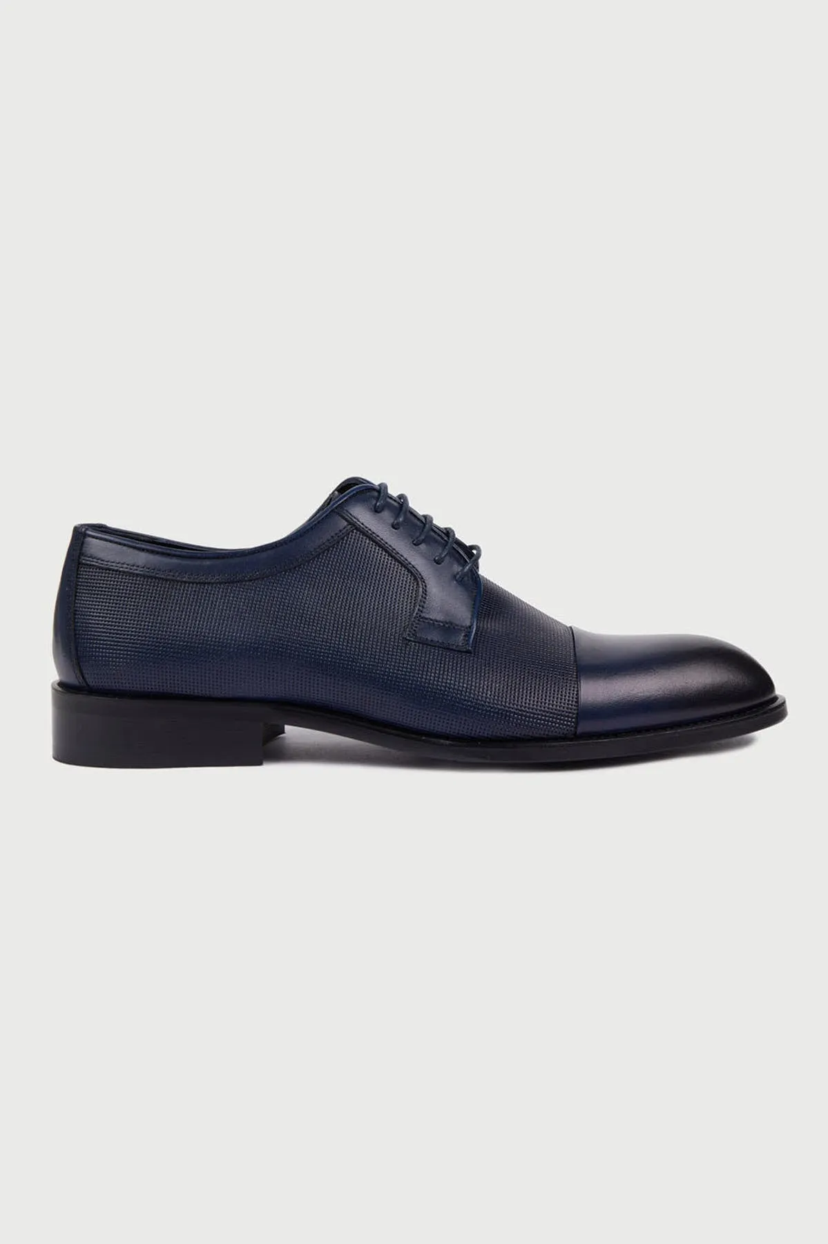 Classic 100% Genuine Leather Navy Cap Toe Lace-Up Shoes