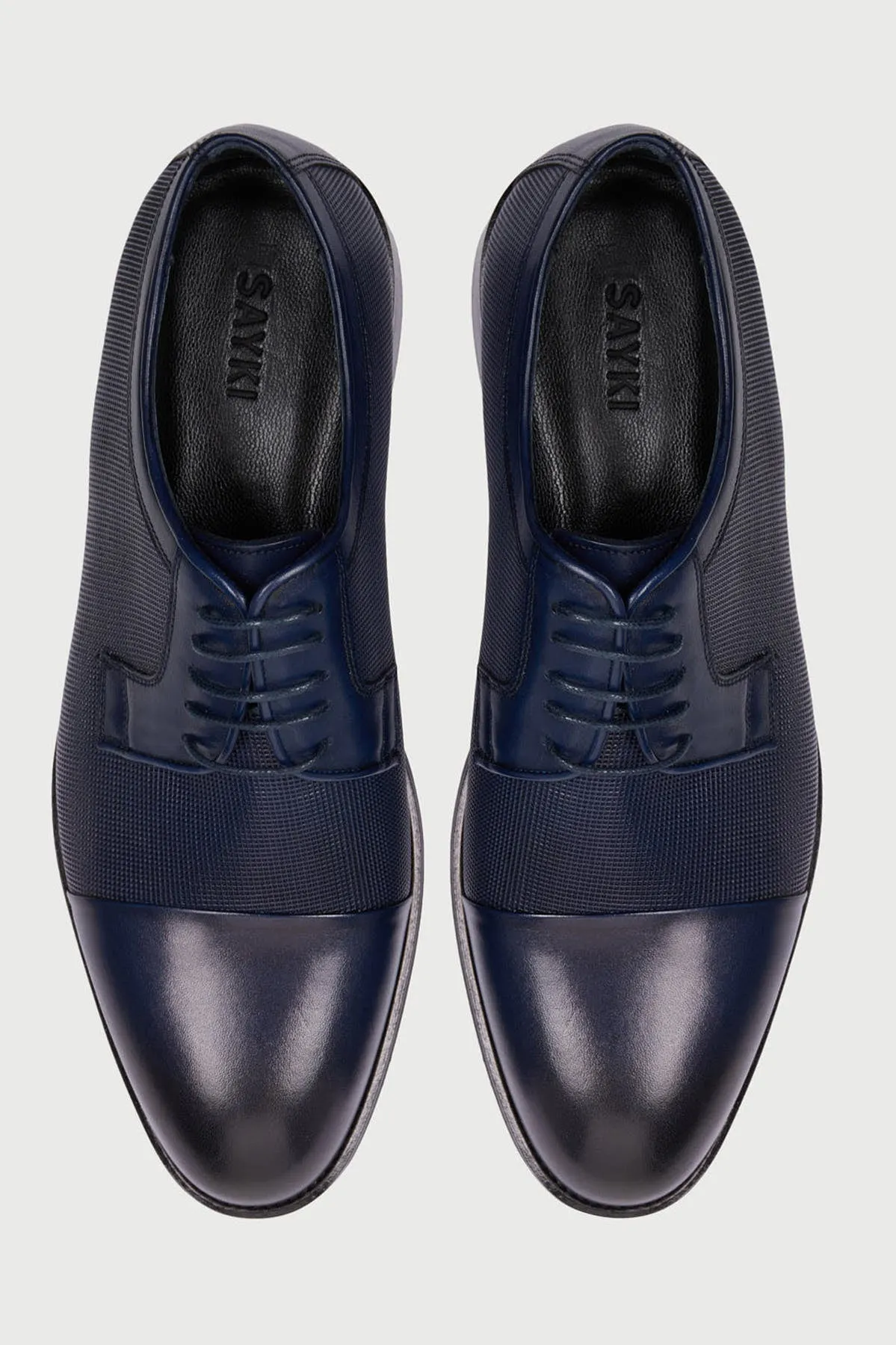 Classic 100% Genuine Leather Navy Cap Toe Lace-Up Shoes