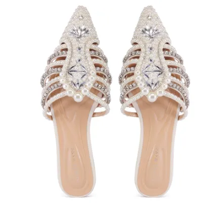 Clutching My Pearls Embellished Slip On Flat