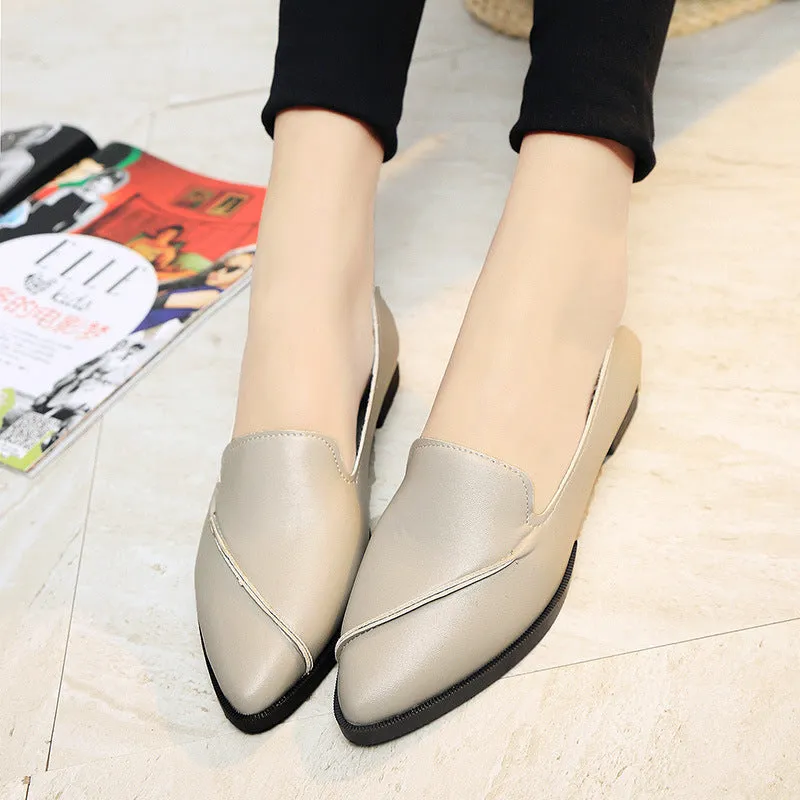 Color Block Pointed Toe Low Cut Flat Women Ankle Boots