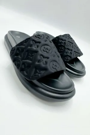 Cornie Patterned Band Sliders in Black