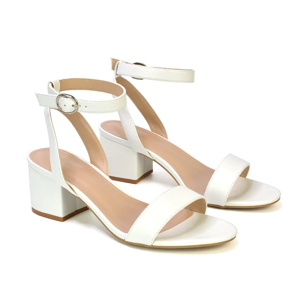 Dala Wide Fit Strappy Open Toe Mid Block Heel Sandals in Silver