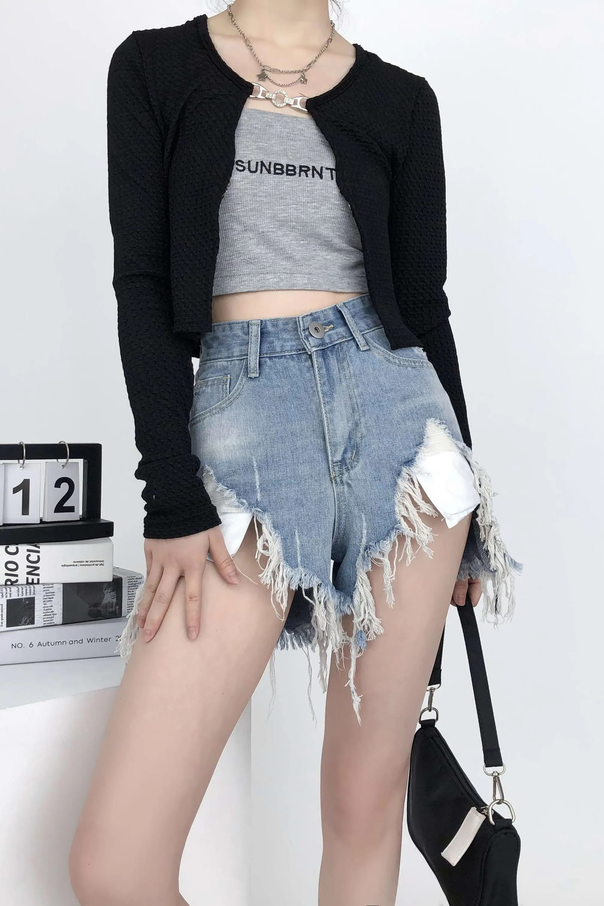 Distressed Faded Denim Shorts