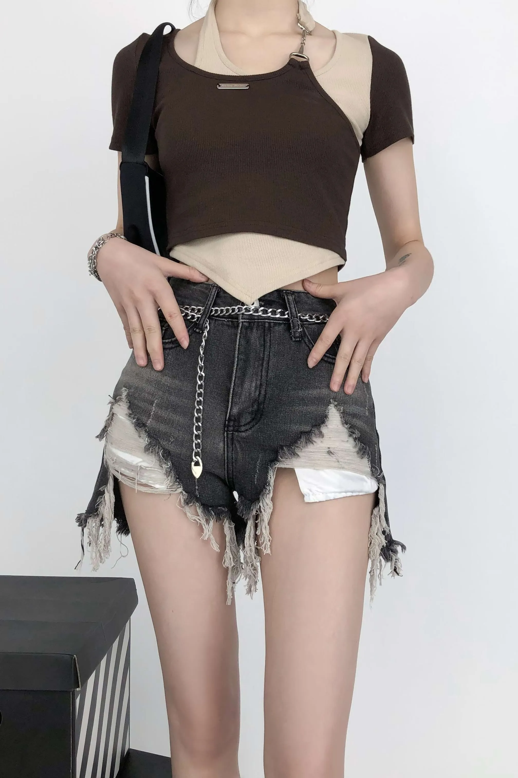 Distressed Faded Denim Shorts