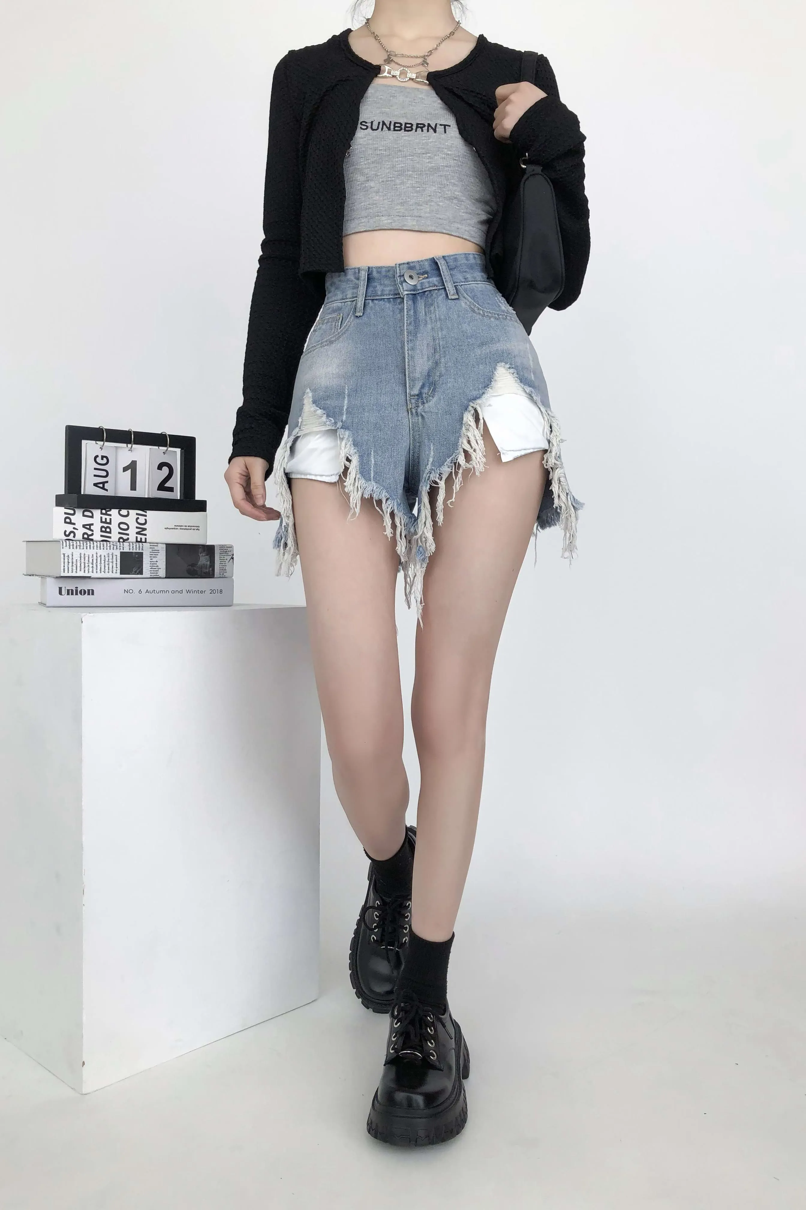 Distressed Faded Denim Shorts