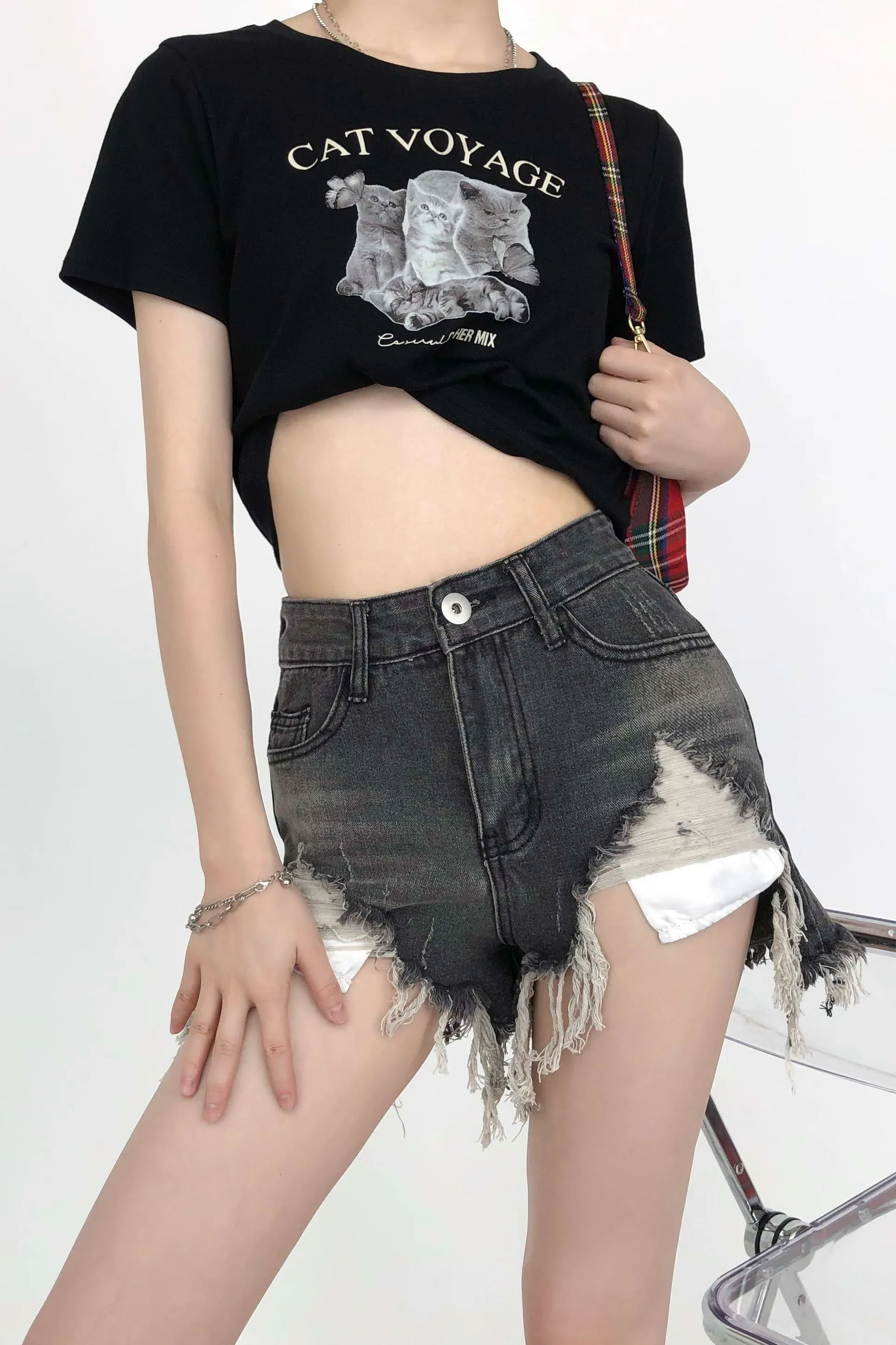 Distressed Faded Denim Shorts