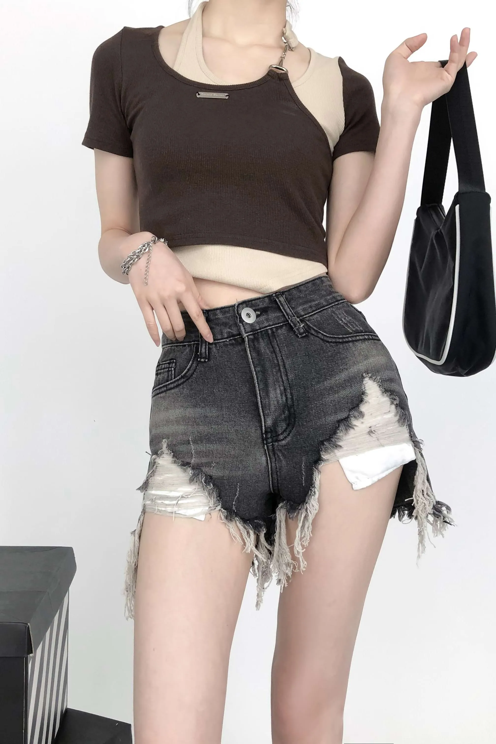 Distressed Faded Denim Shorts