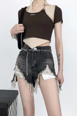 Distressed Faded Denim Shorts