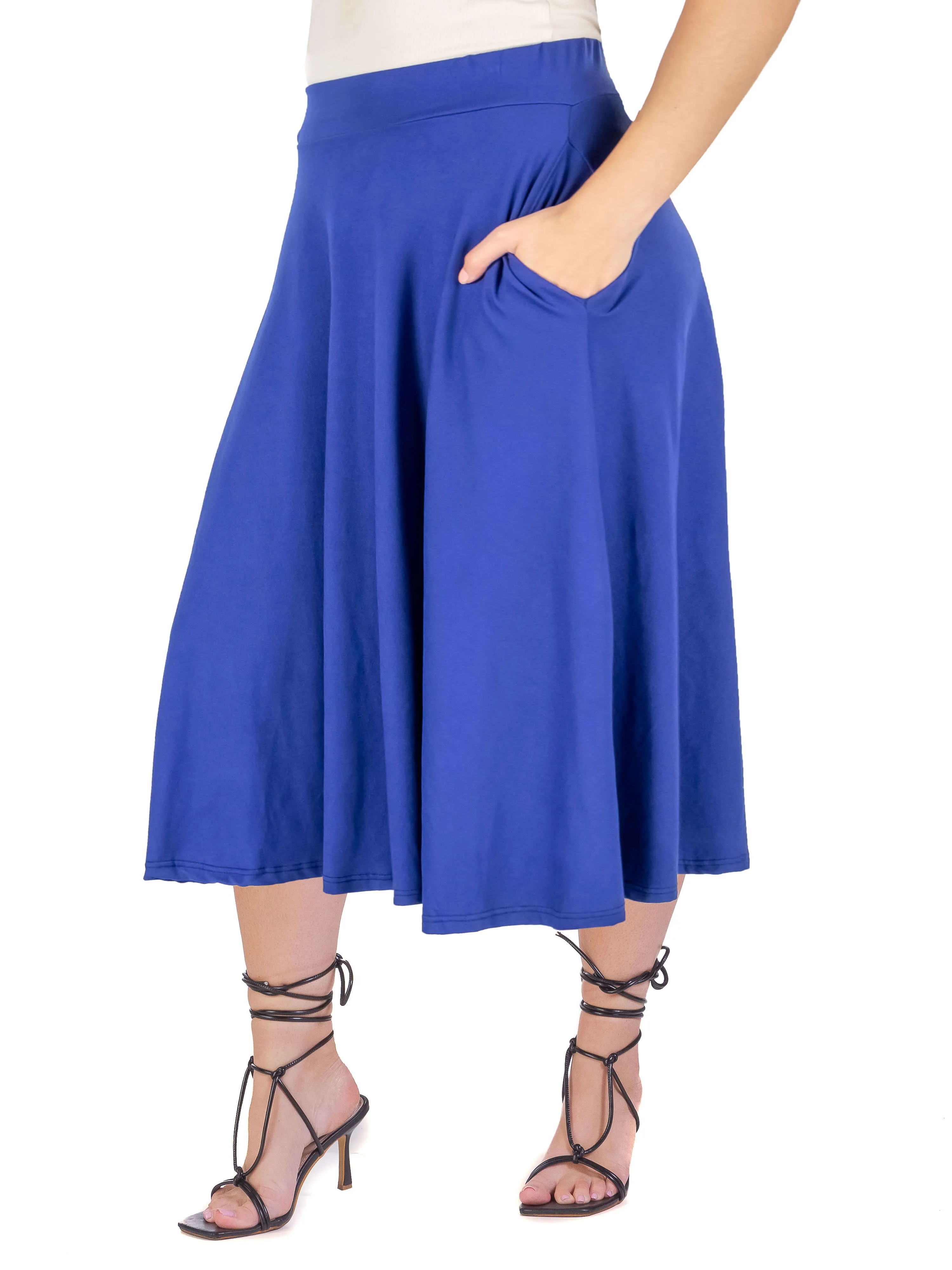 Elastic Waist Pleated Pocket Plus Size Midi Skirt