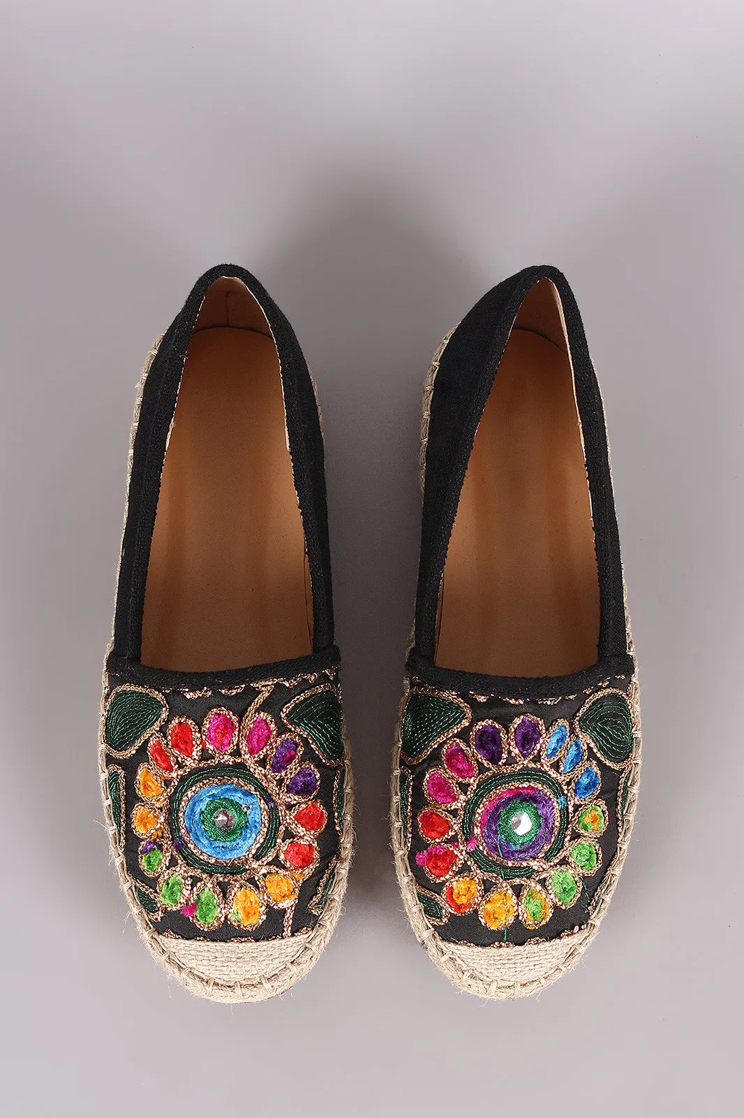 Embroidery Linen Espadrille Slip-On Flat