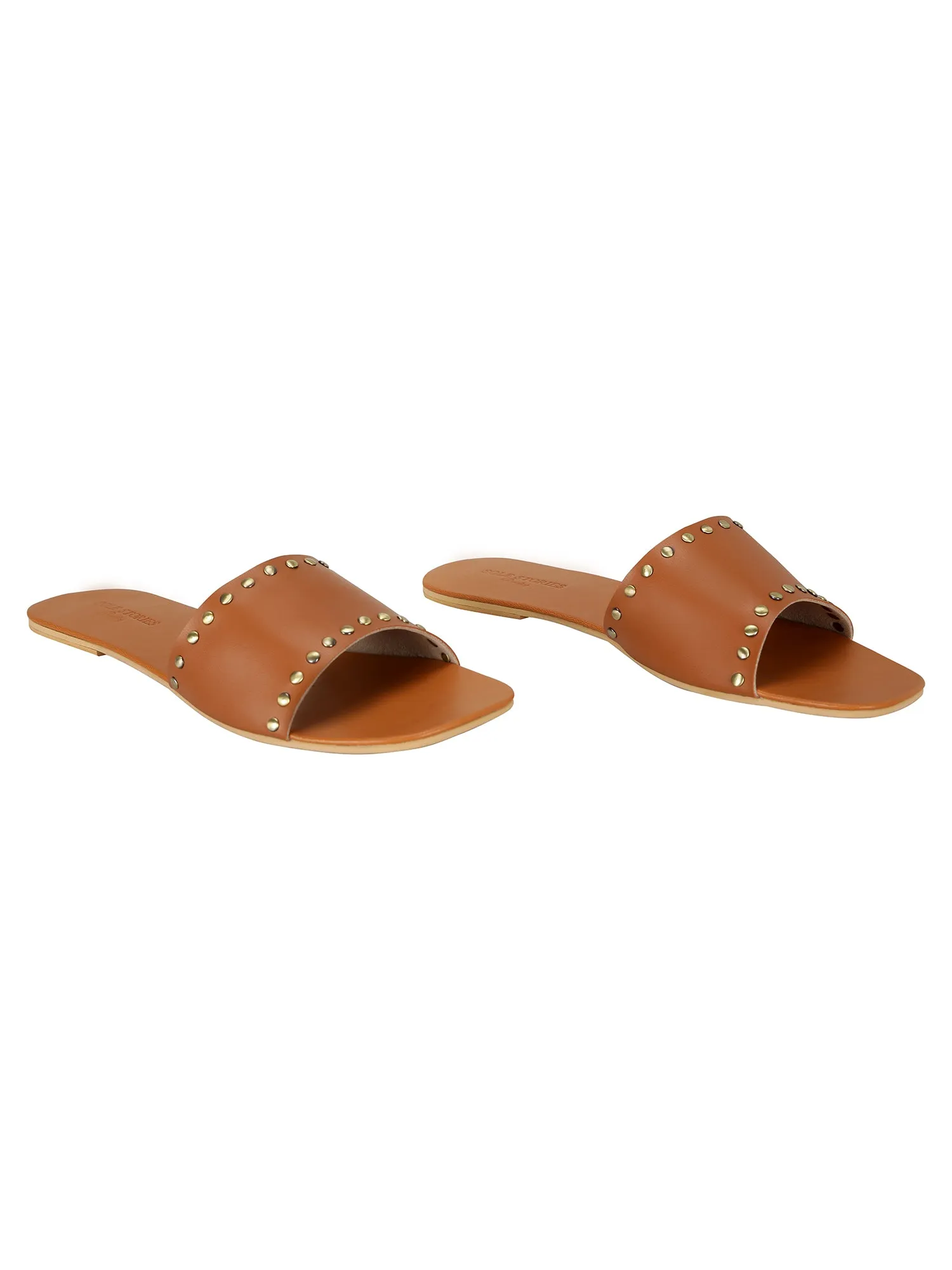 Flats-Rivet Sliders Tan