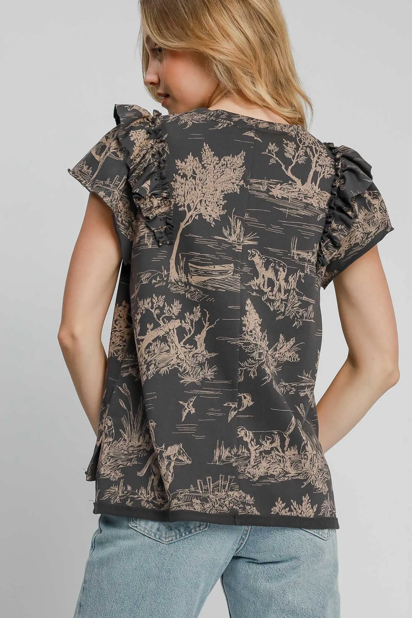 French Landscape Terry Print Top