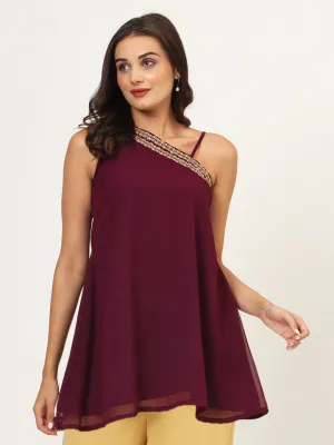 Georgette One Shoulder Embellished Kurti