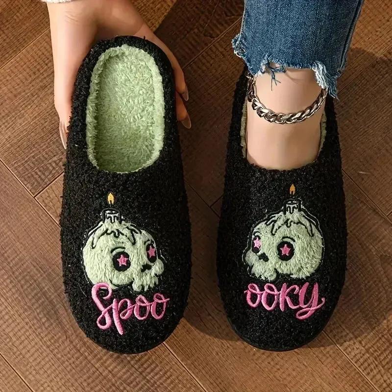 Ghost Spooky Embroidery Cotton Slippers