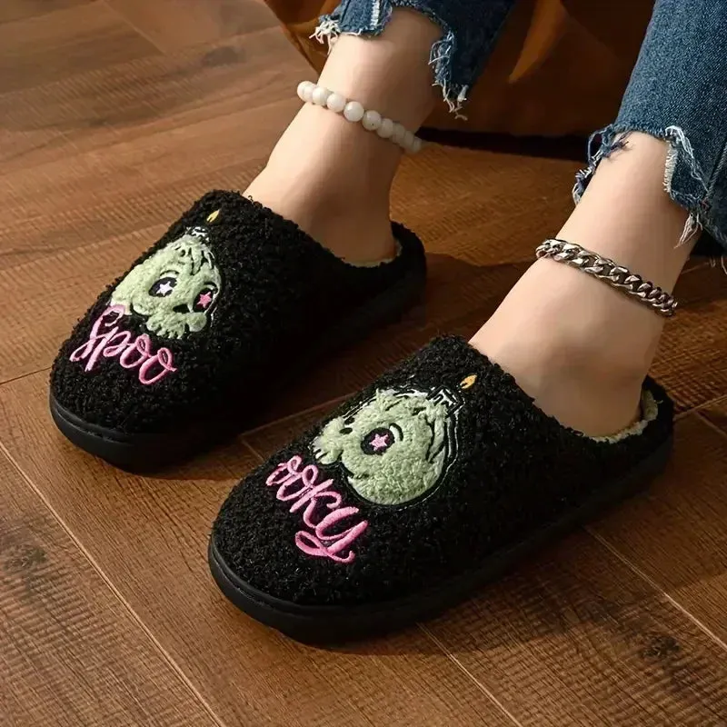 Ghost Spooky Embroidery Cotton Slippers