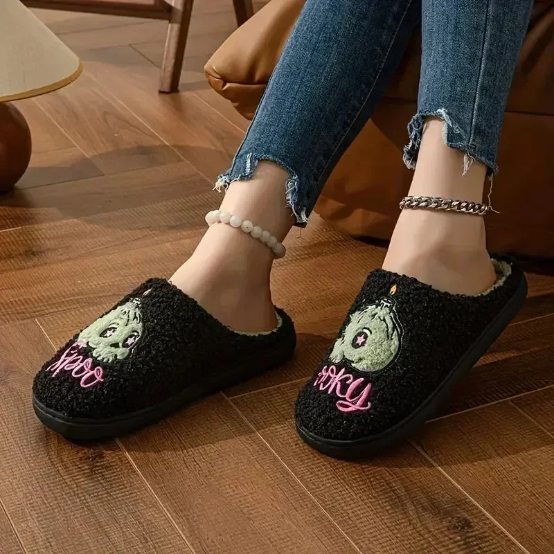 Ghost Spooky Embroidery Cotton Slippers