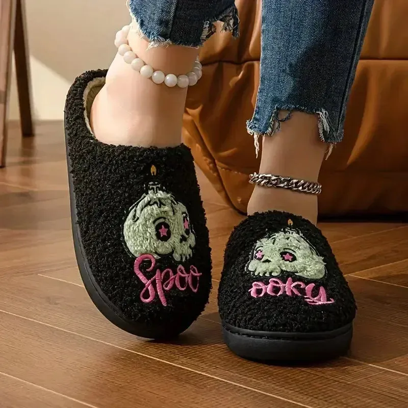 Ghost Spooky Embroidery Cotton Slippers