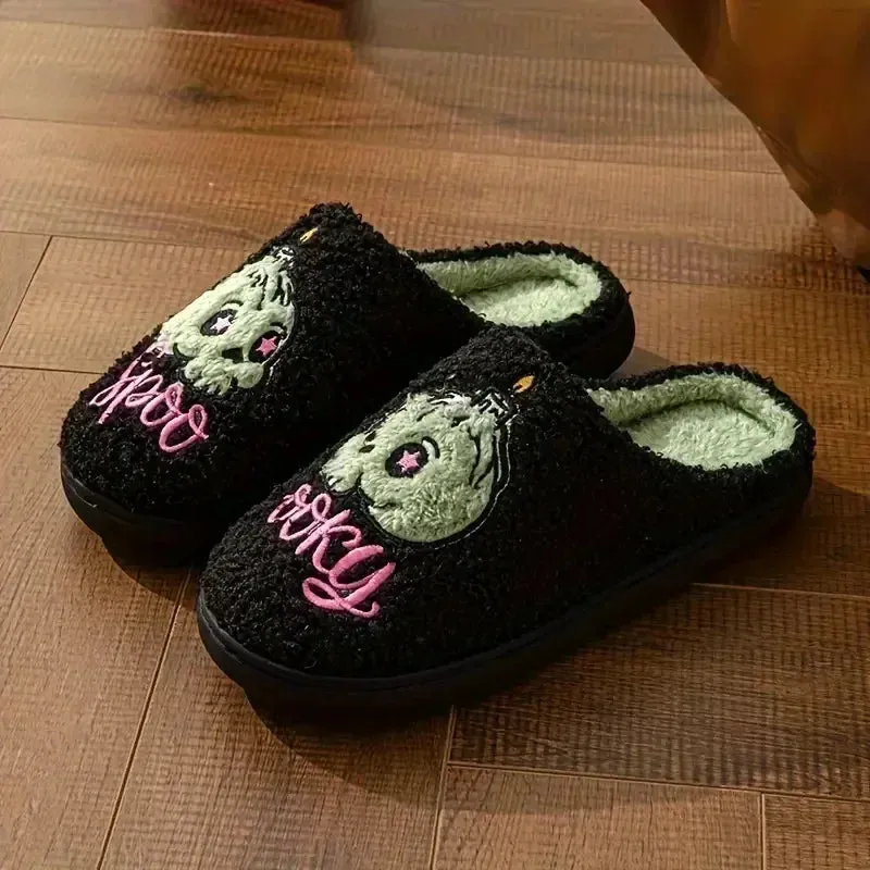 Ghost Spooky Embroidery Cotton Slippers