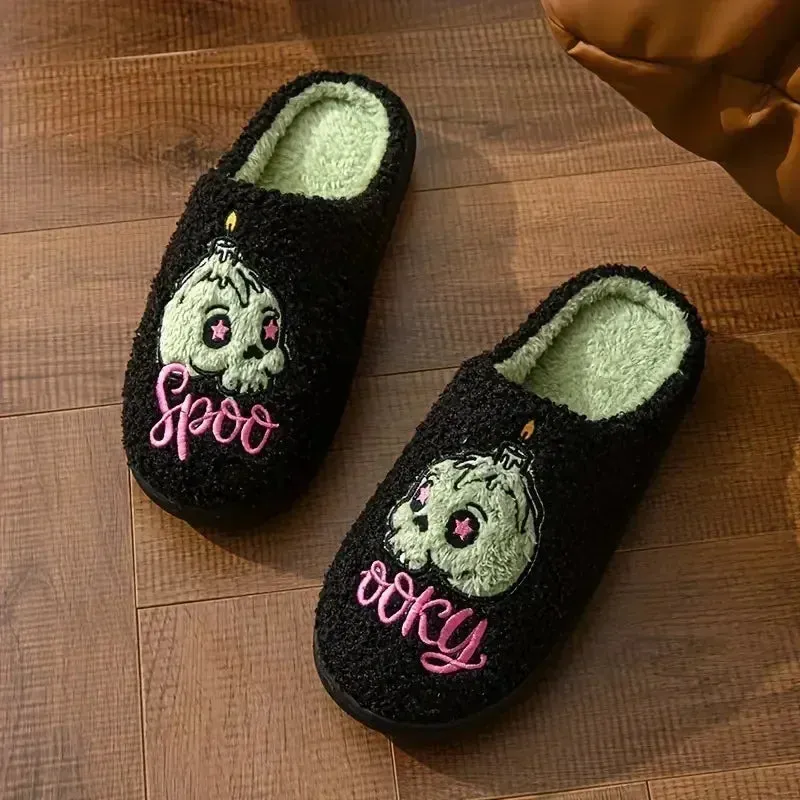 Ghost Spooky Embroidery Cotton Slippers