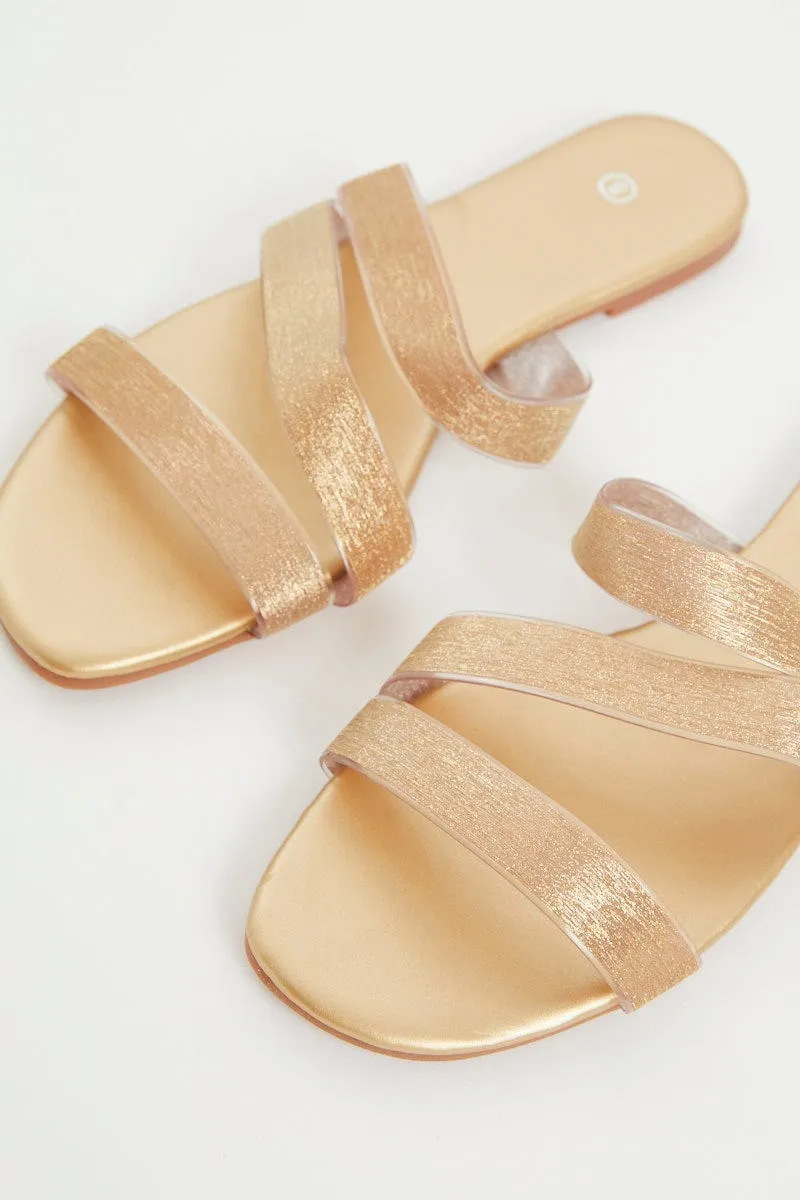 Gold Strap Detail Flat Slides