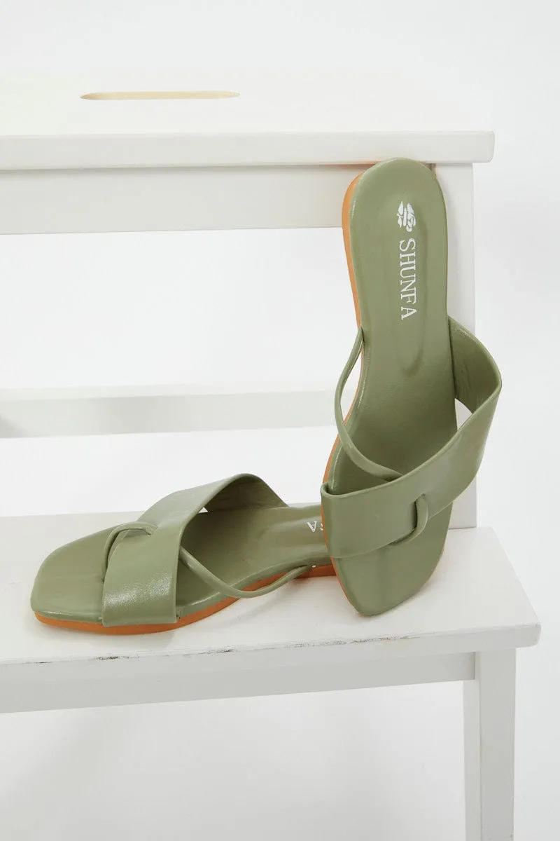 Green Cross Strap Flat Slides