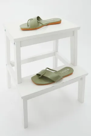 Green Cross Strap Flat Slides