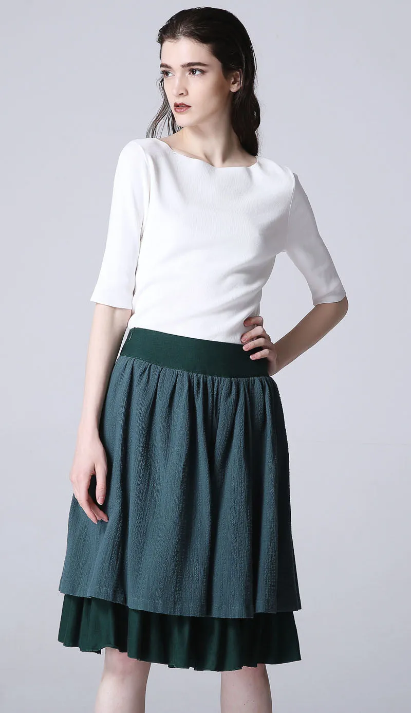 Green linen skirt mini skirt women skirt (1189)