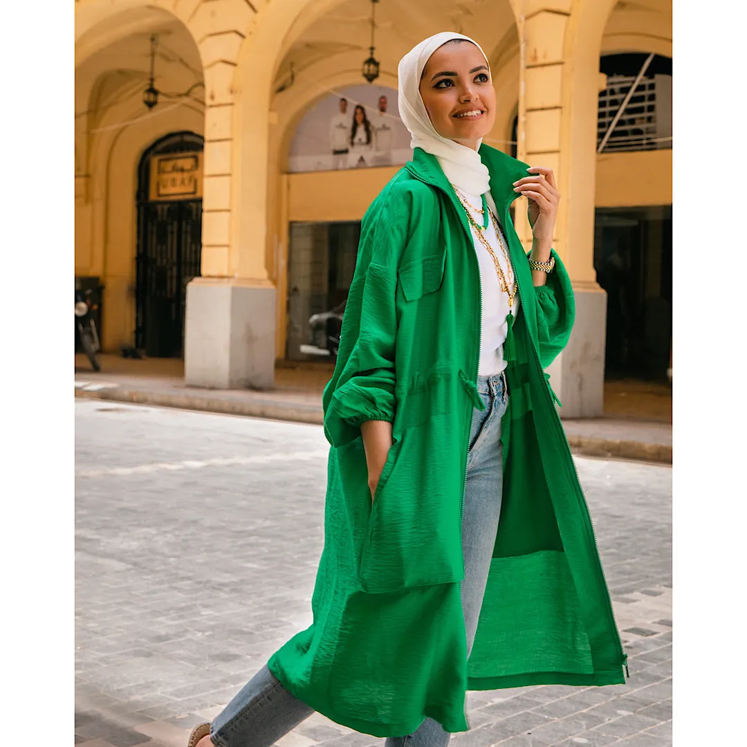 Green Long drawstring jacket