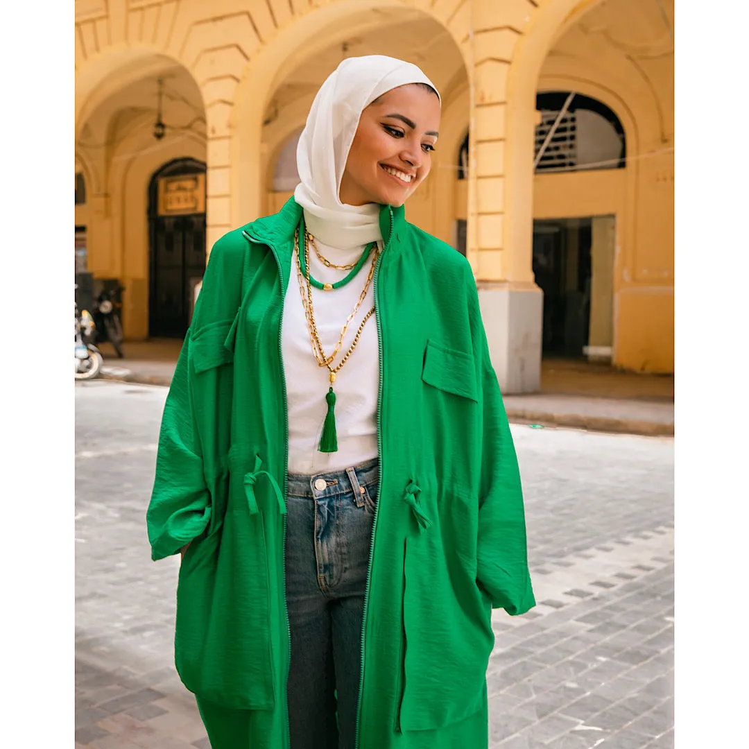 Green Long drawstring jacket