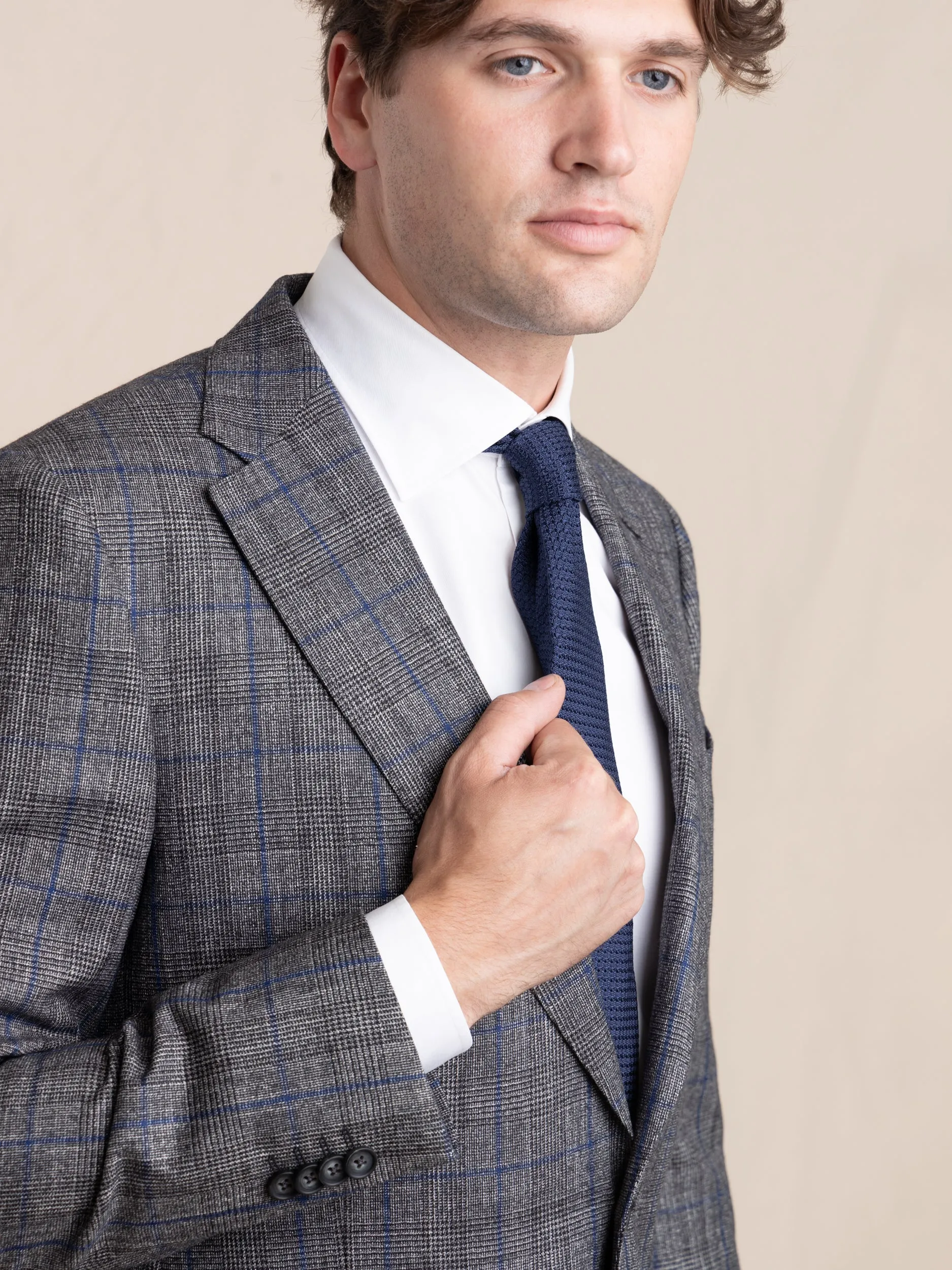 Grey Check Wool-Cotton Suit