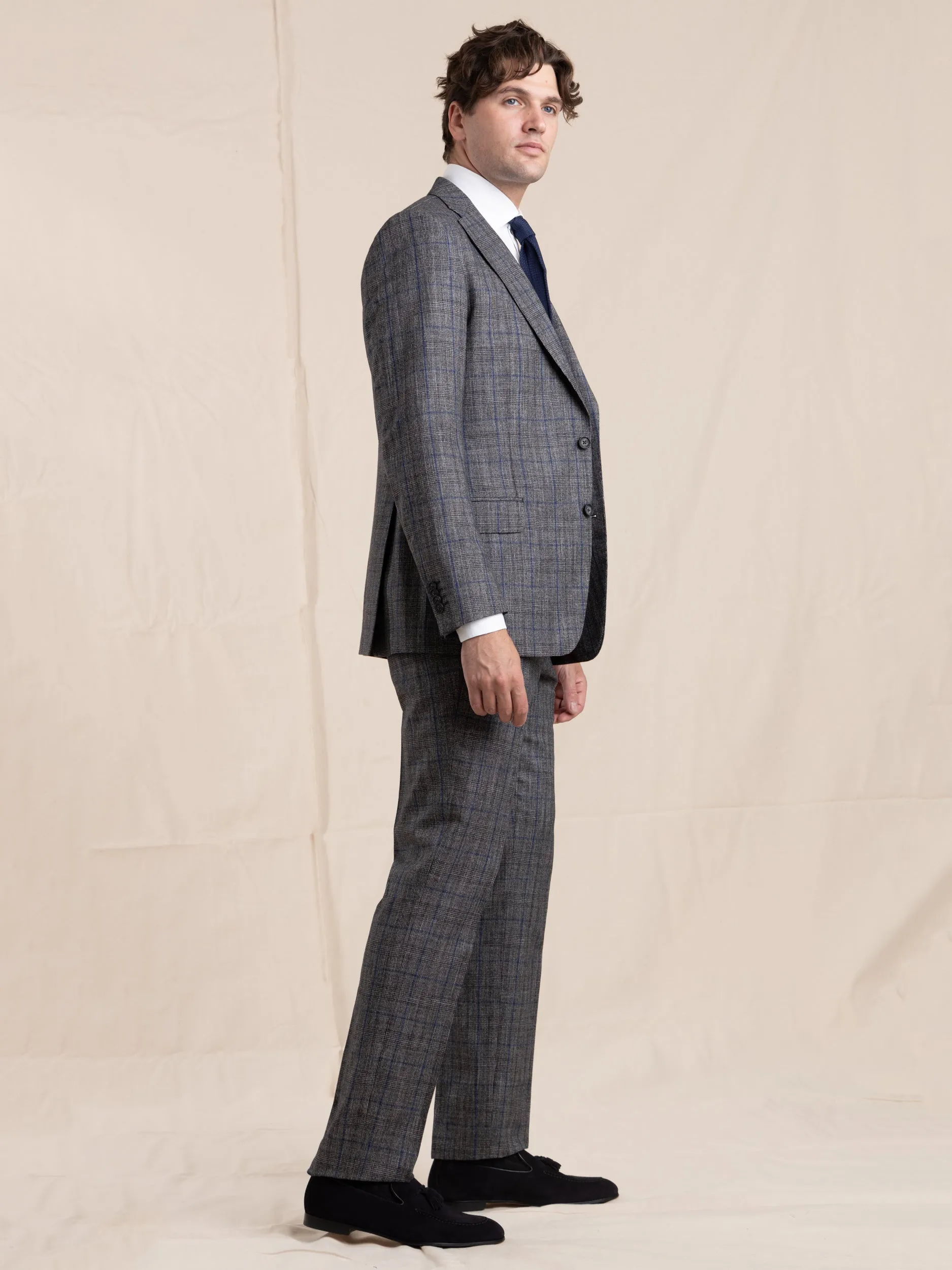 Grey Check Wool-Cotton Suit