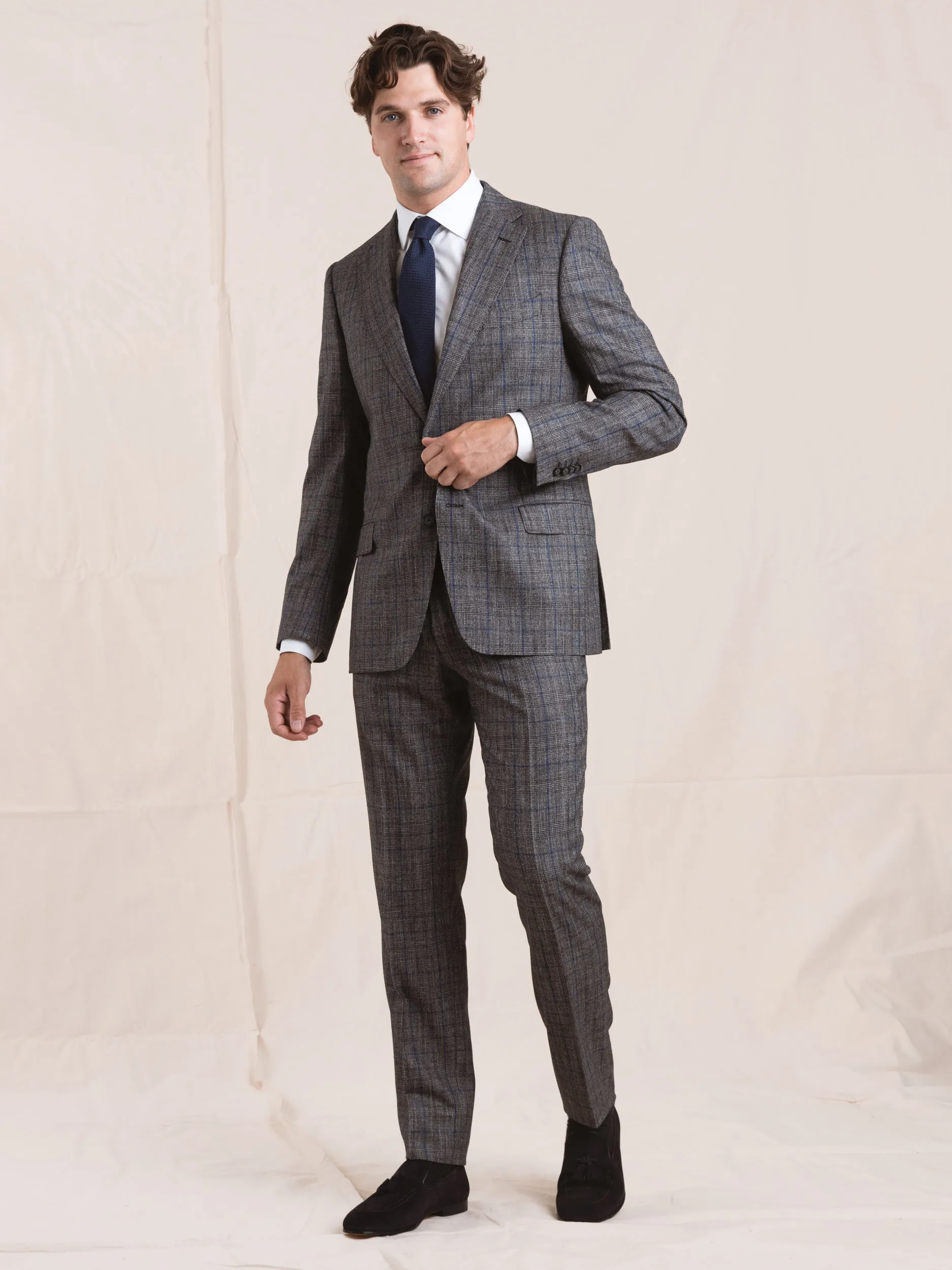 Grey Check Wool-Cotton Suit