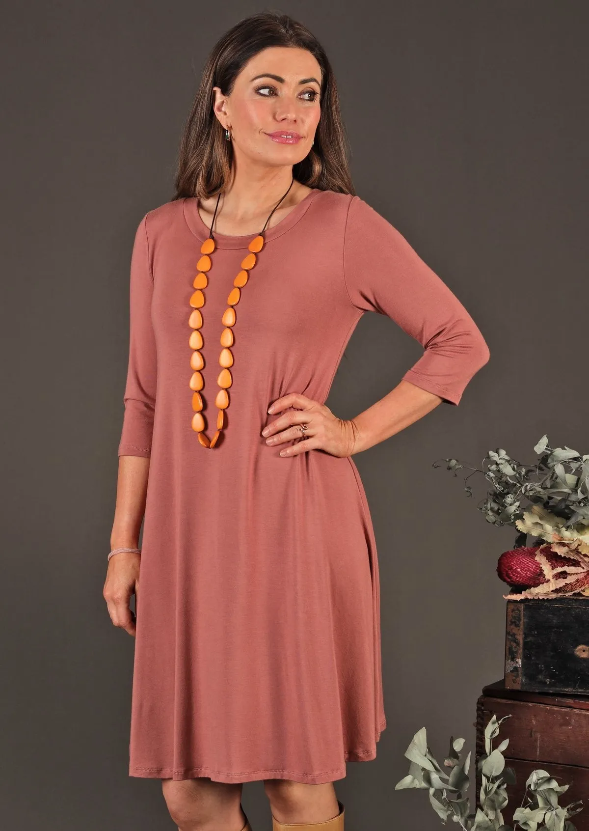 Half Sleeve Jersey Dress Dusty Rose